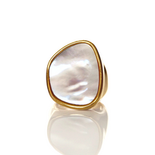  Elisa Ring by The Lāz Element. Irregular, slightly chunky shaped ring with natural white abalone seashell.